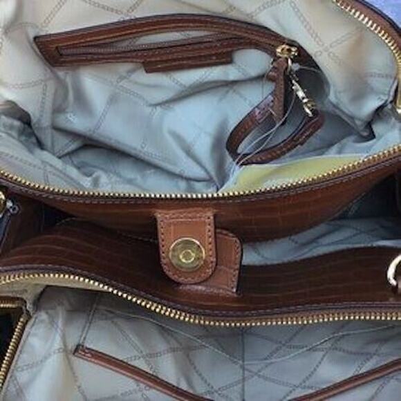 MICHAEL KORS EMBOSSED LEATHER SATCHEL Chestnut Brown NWT - Picture 7 of 8